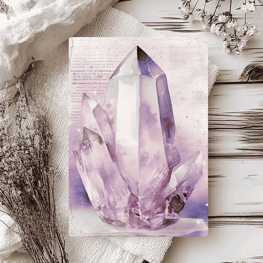 An A5 greetings card with a crystal formulation representing alchemy.