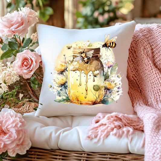 Cushion with honey bee watercolour design