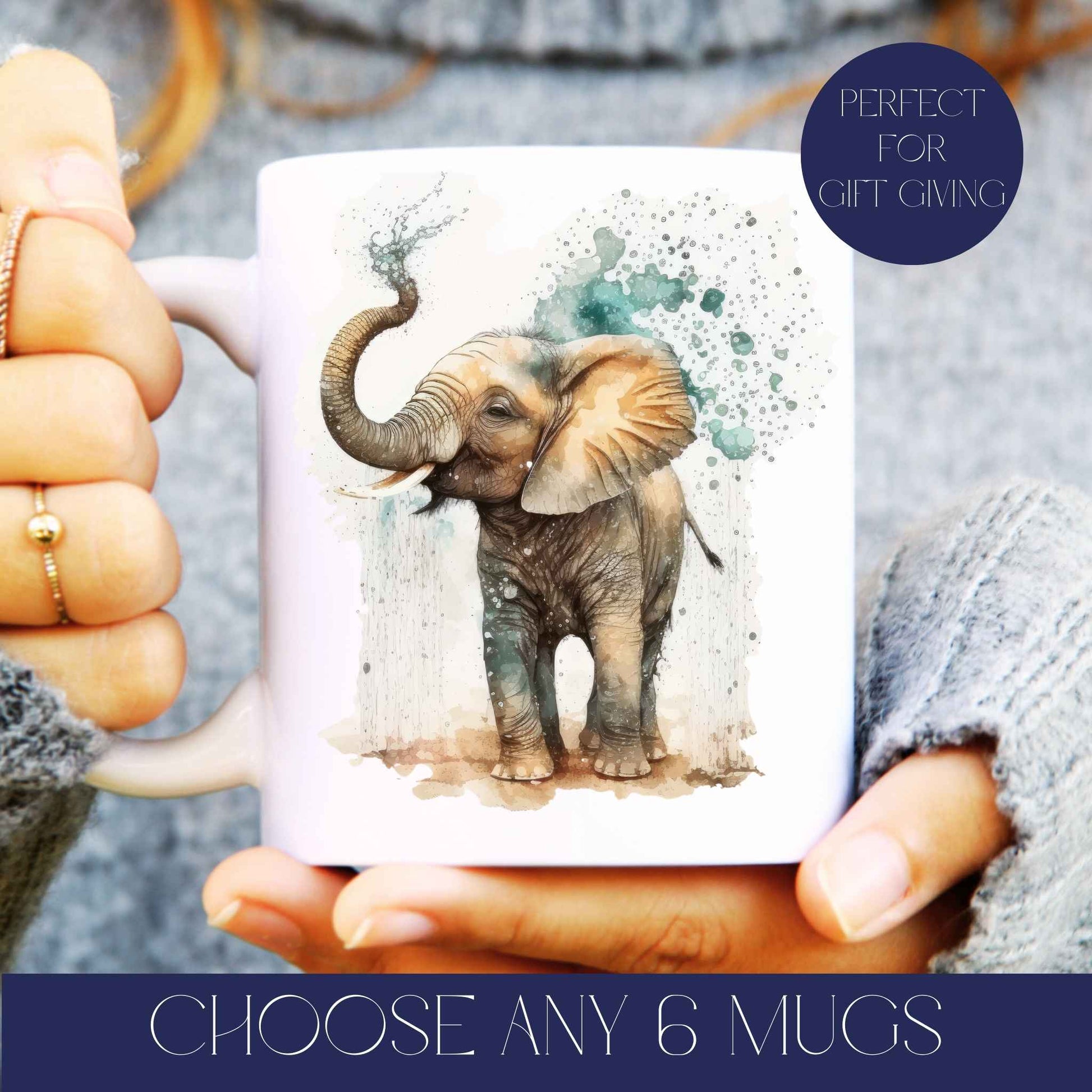 Image showing ceramic mug with text saying perfect for gift giving and choose any 6 mugs.