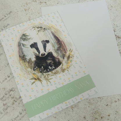 Personalised Badger Greeting Card – Customisable Wildlife Card for All Occasions