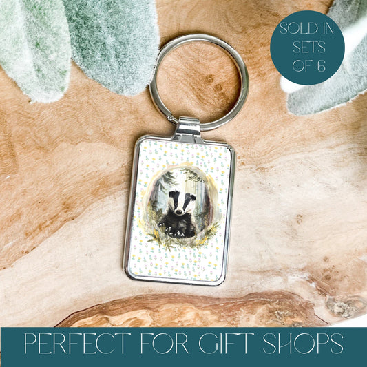 Pretty wholesale badger keyring, text reads sold in sets of 6 and perfect for gift shops